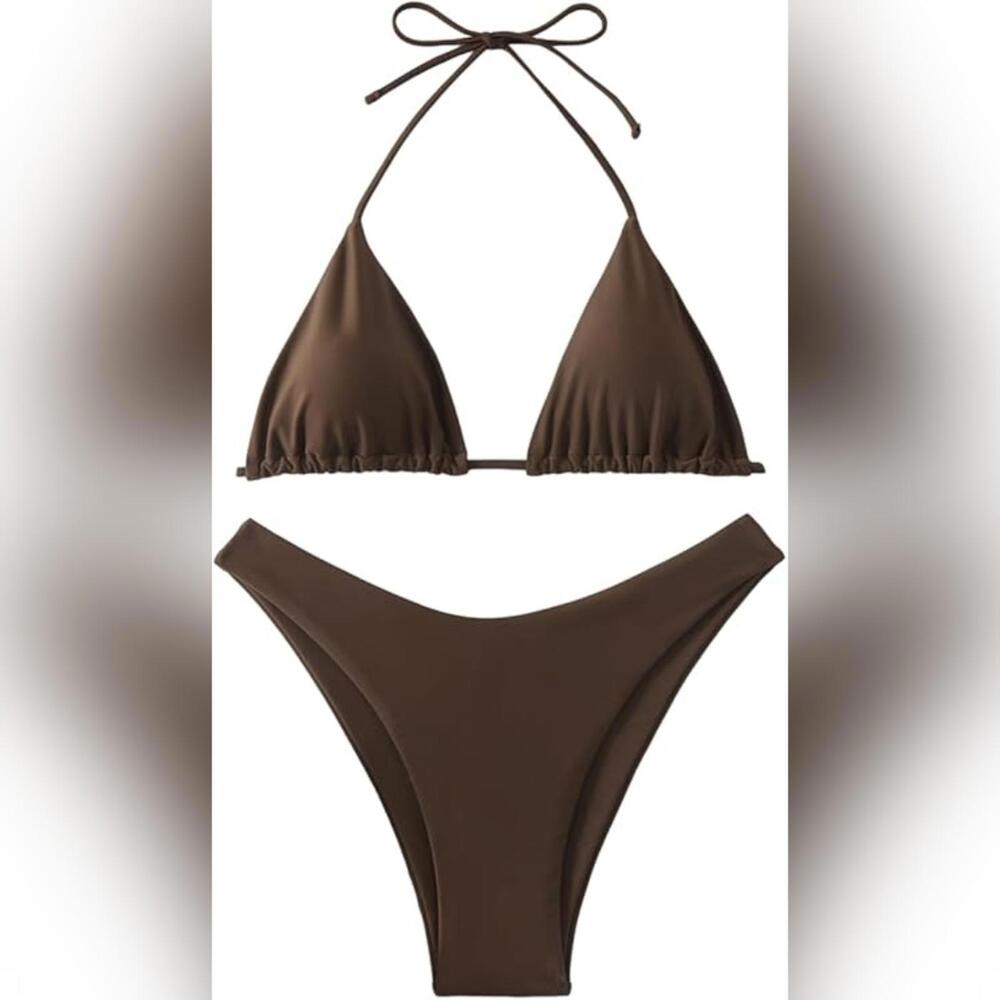 NWOT Gorglitter Triangle Tie High Waisted Thong Bikini Swimsuit Set, Medium